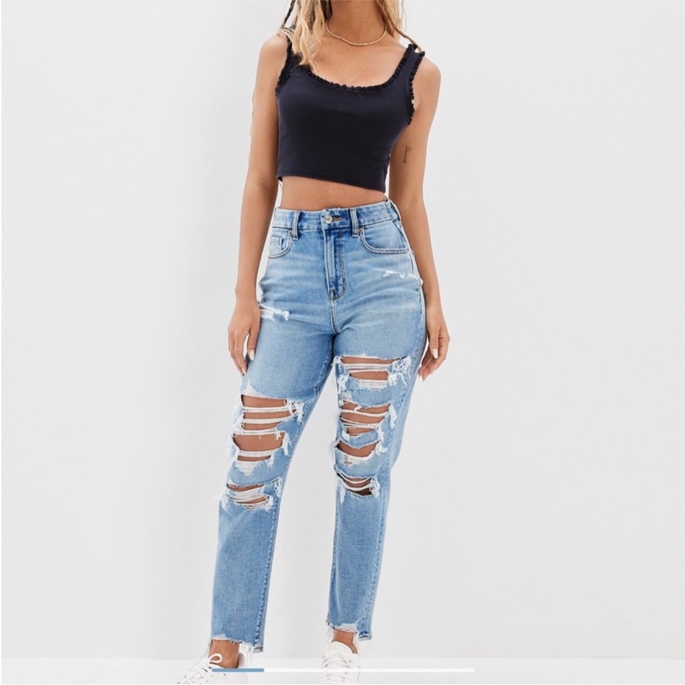 AEO 16 Curvy Mom stretch Jeans distressed destructed ripped 4178